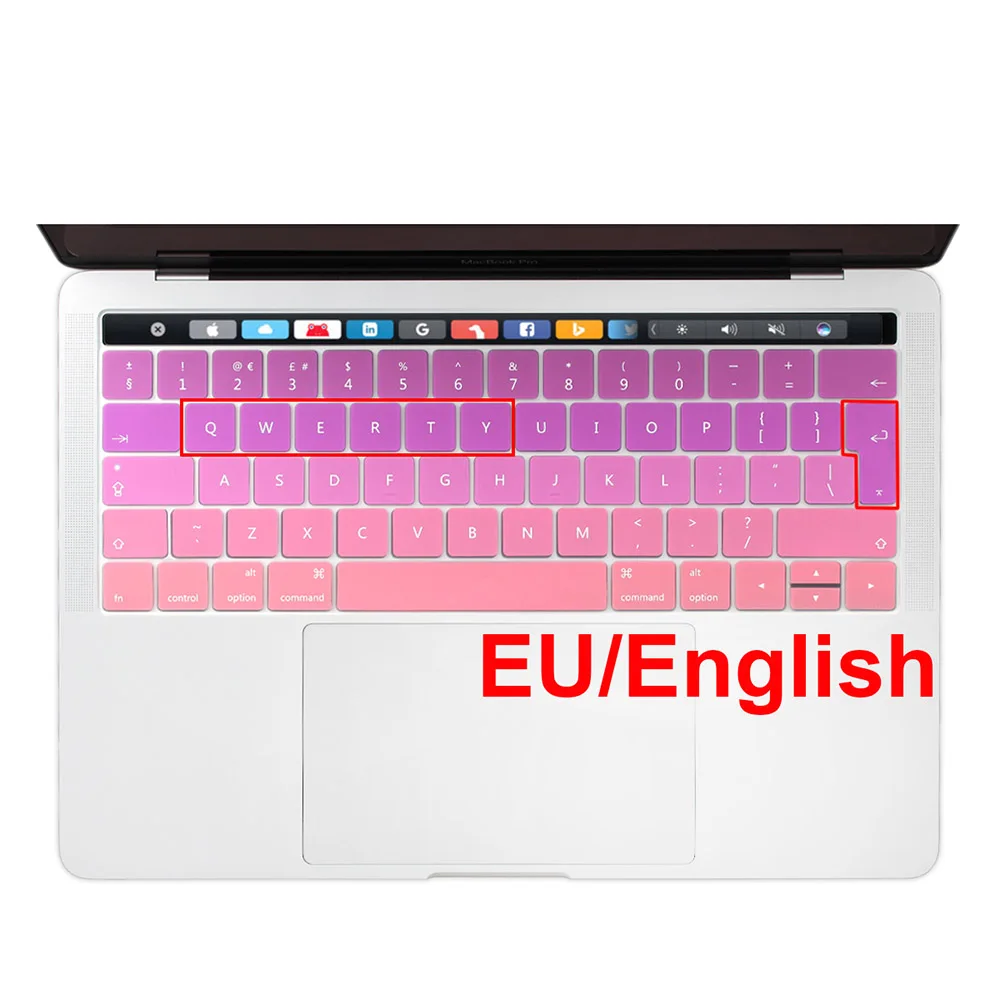 Для Macbook Pro 13 15 клавиатура с сенсорной панелью, наклейка, Европейский русский, испанский, французский, английский, градиентный цвет - Цвет: EU English Pink