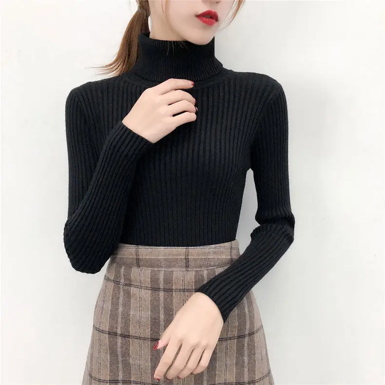 Turtleneck Sweater 2019 White Color Basic Pullovers Women Winter Striped Casual Slim Long Sleeve | Женская одежда
