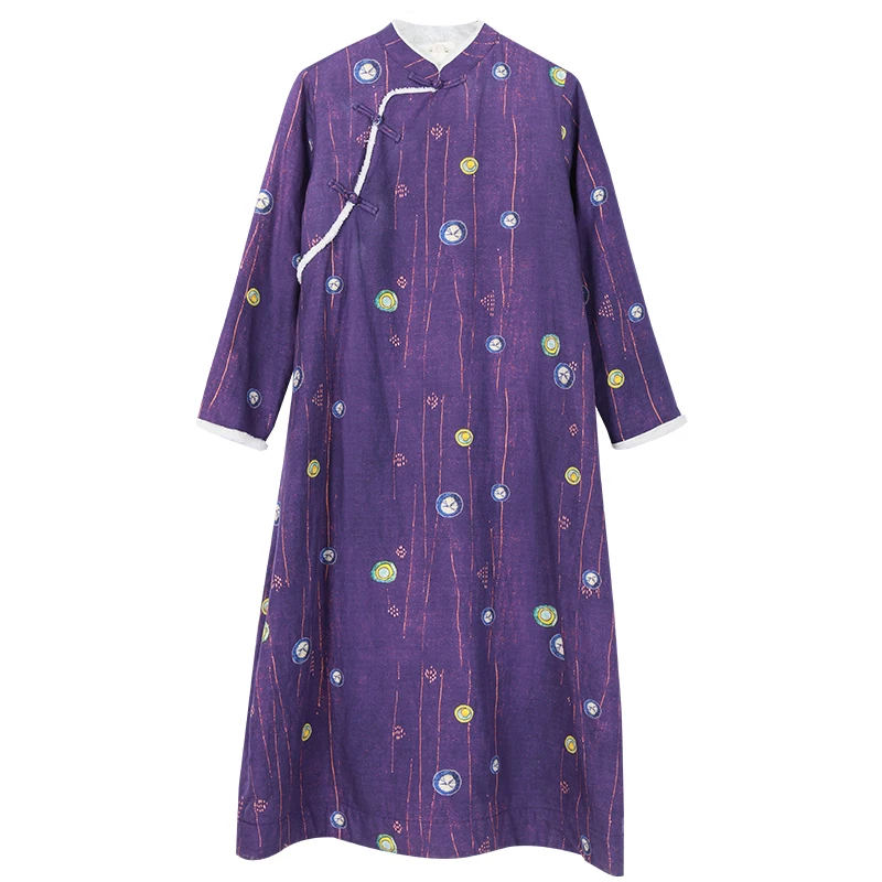 Зимнее женское платье Hisenky 2019 традиционное китайское Ципао теплое флисовое макси