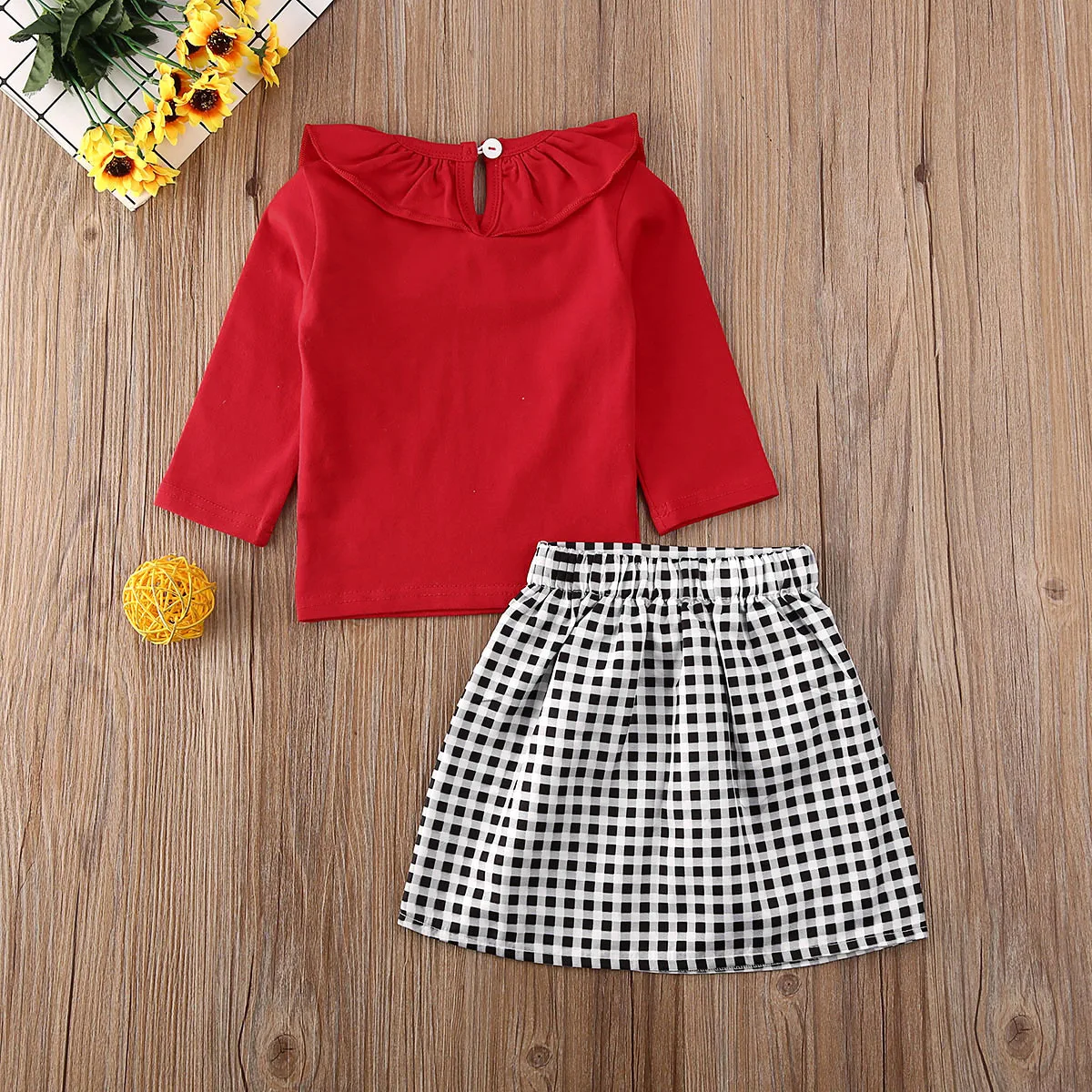 2 шт. футболка с длинным рукавом и оборками мини-юбка | Детская одежда обувь