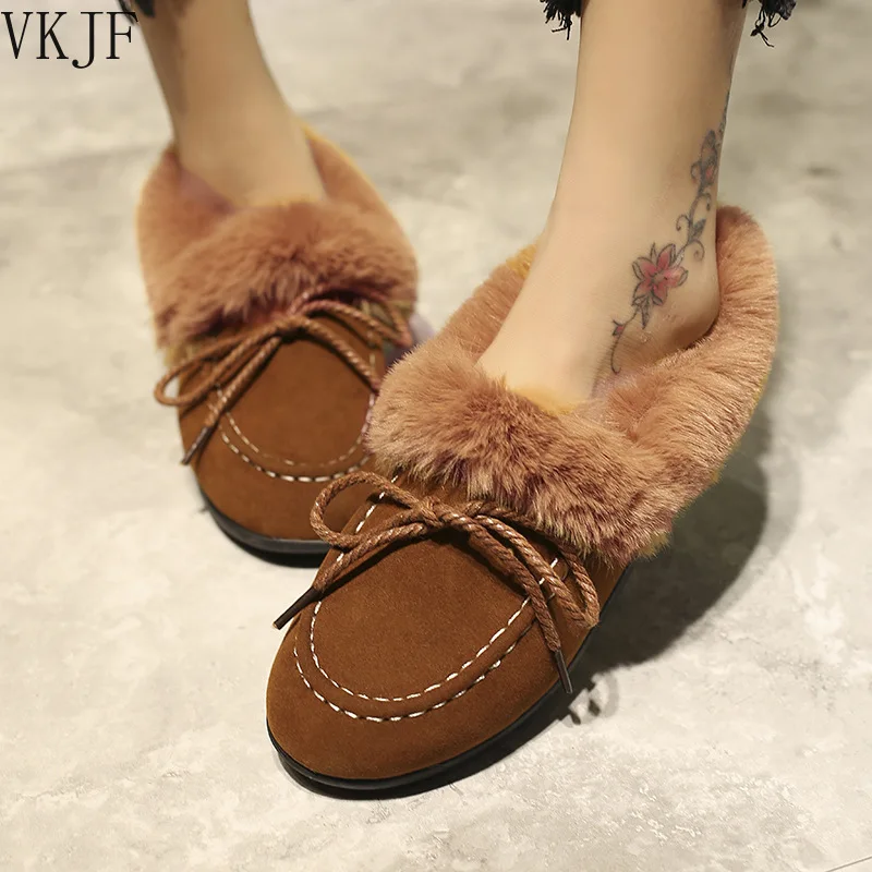 

2021 New Cotton Shoes Female Trend Bow Peas Shoes Student Female of The Round Head Flat with Velvet Warm Wool Shoes Women