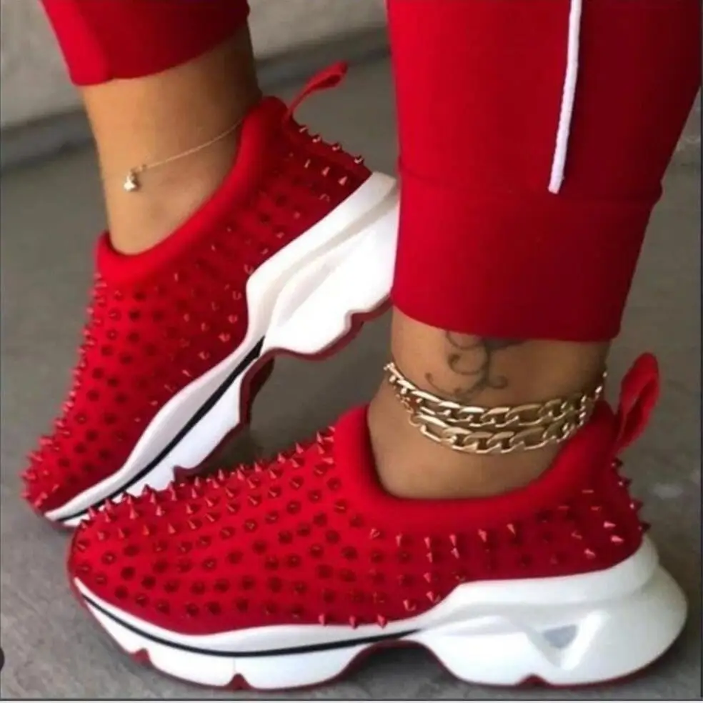 Koovan Women's Sneakers 2020 New Riveting Casual Shoes Popular Large Size Women's Shoes Leopard Foot Flat Shoes Girls