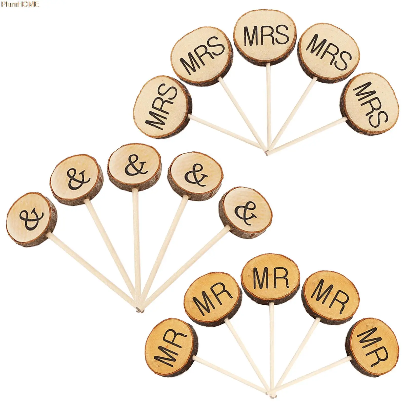 

15pcs Wood Mr and Mrs Cake Topper Bride and Groom Sign Wedding Wooden Wedding Cake Topper For Wedding Party Supplies