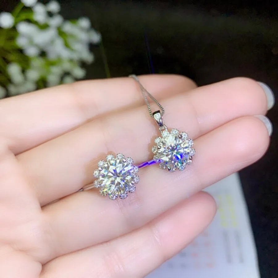 Kkmall Store круглые серебряные подвески Moissanite 2.00ct D VVS Роскошные Подвески Moissanite серьги-гвоздики Moissanite neckla