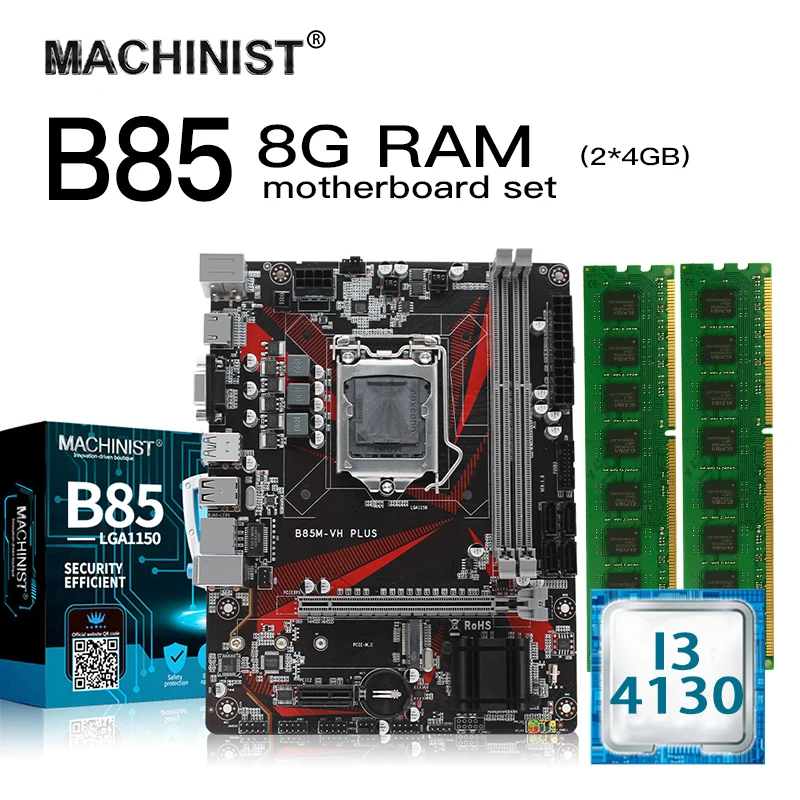 Комплект материнской платы B85 LGA1150 для настольных ПК с процессором Intel I3 4130 8G(2*4G) ddr3