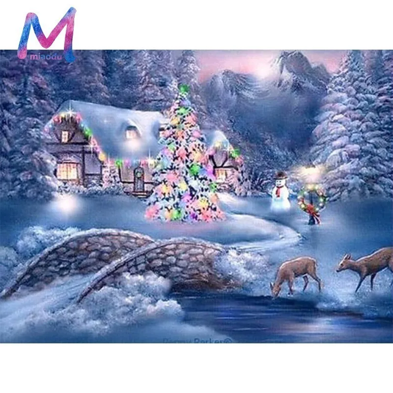 MIAODU, Алмазная мозаика, зимняя, 5D, сделай сам, алмазная живопись, пейзаж, снег, полная квадратная картина, стразы, Рождественский Декор для дома