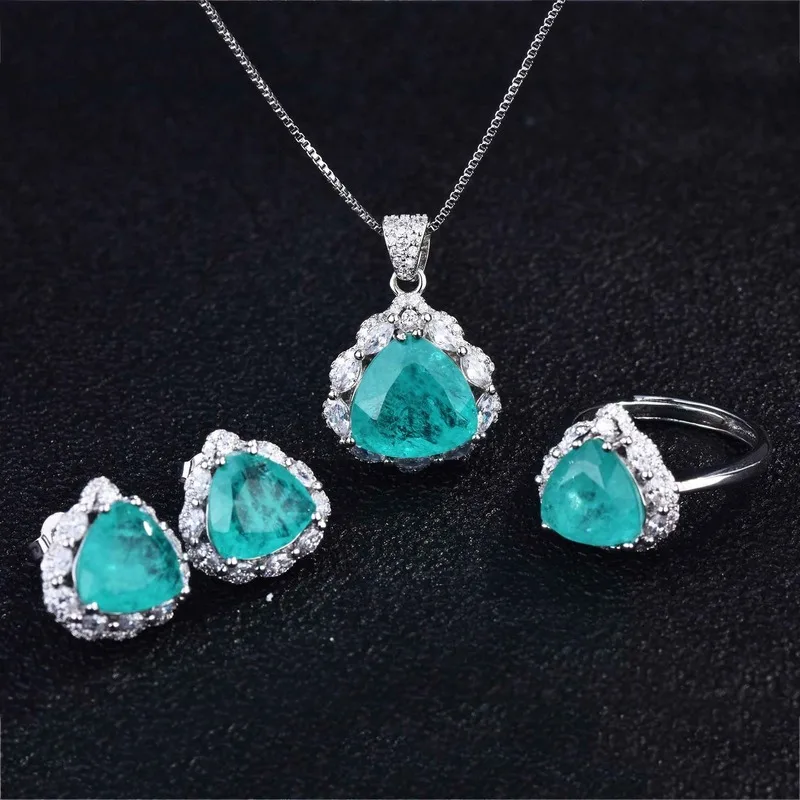 

Women's S925 Silver Light Green AAA Zircon Adjustable Ring Earrings Necklace Engagement Wedding Gift Jewelry Wholesale