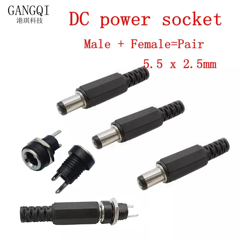 

10/5/1Pairs 5.5 x 2.5mm DC Power Male Female Socket Adapter Connector DC Power Plug Jack Supply Panel Mount Connectors 5.5*2.5mm