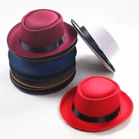 unisex black ribbon band upturn short brim bowler cap felt pork pie porkpie hat