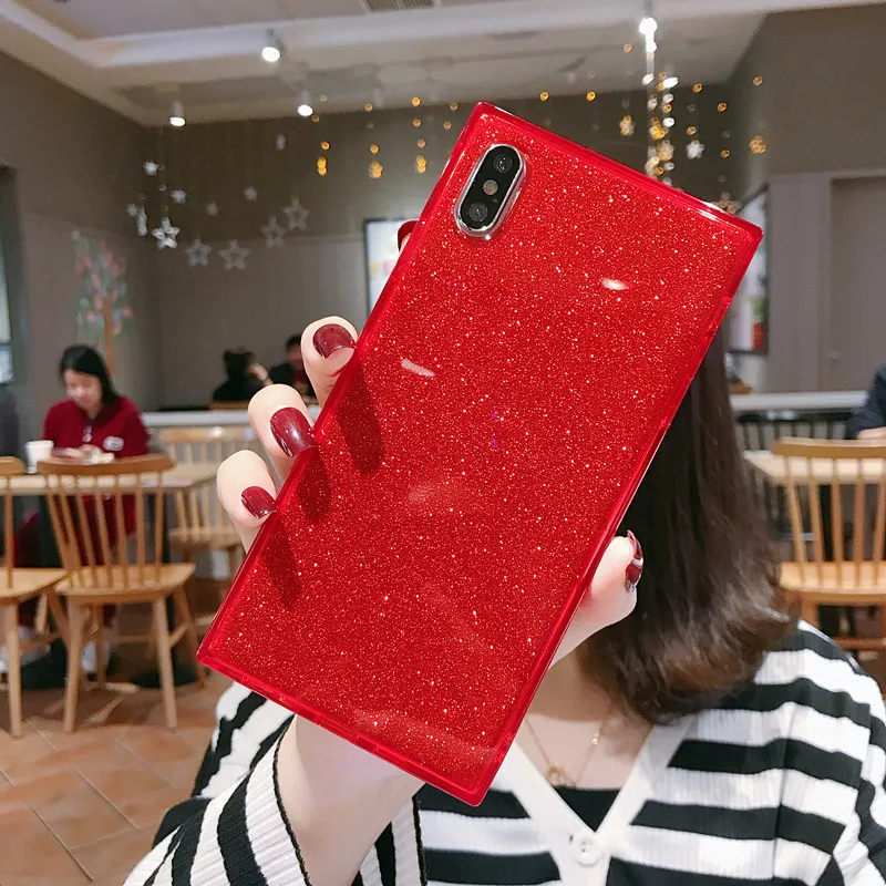 Bling Glitter Crystal Rhinestone Soft TPU Silicone Rubber Square Bumper Case Cover for iphone XR XS Max 11Pro glitter soft case | Мобильные
