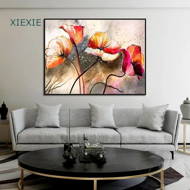 

Watercolor Red Pink Flowers Canvas Painting Wall Art Printed Poster Scandinavian Modern Minimalist Decoration for Living Room