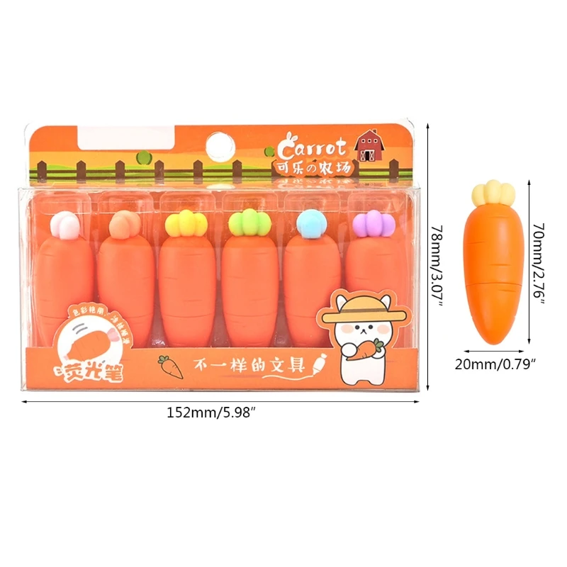 6 шт Портативный мультфильм морковь флуоресцентных ручек с рисунками фруктов