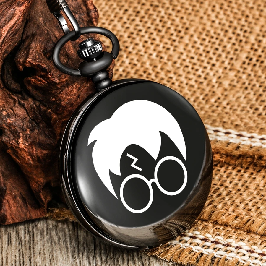 Черные часы в стиле Харадзюку кварцевые карманные с принтом молнии ожерелье очки