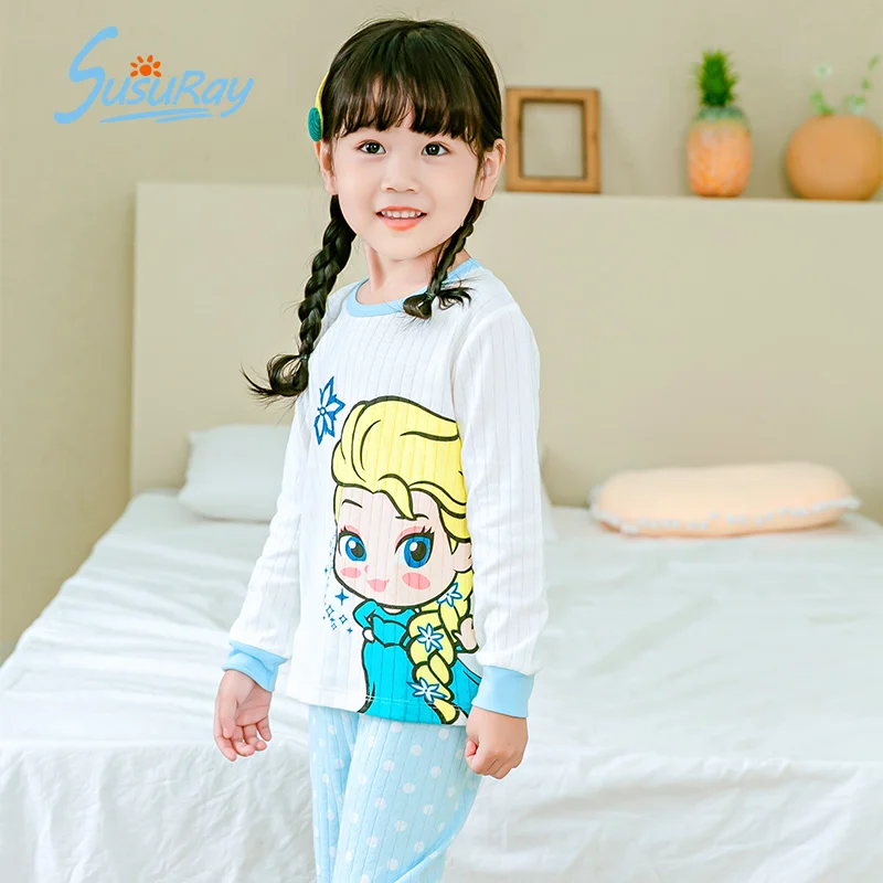 

Kids Pajamas Sets Baby Girls Cotton Long Sleeved Tshirt+Pant Cartoon Toddler Girl Clothing Autumn Sleepwear Suit Pyjama Trousers