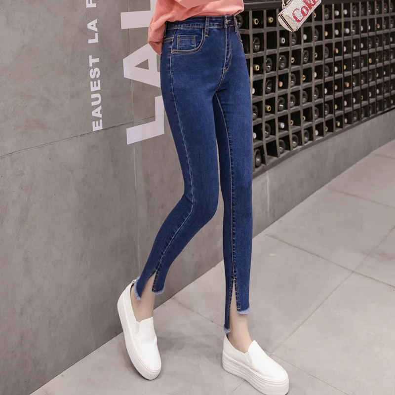 

Женские Модные обтягивающие джинсы с высокой талией, сексуальные тянущиеся женские джинсы, Осенние новые нестандартные штаны