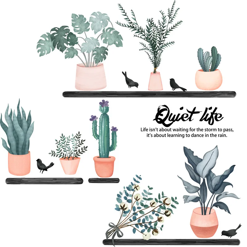 

86*80cm ins Potted plants Wall Stickers for Bedroom Coffee House Living room Wall Decor Vinyl PVC Wall Decals Art Home Murals