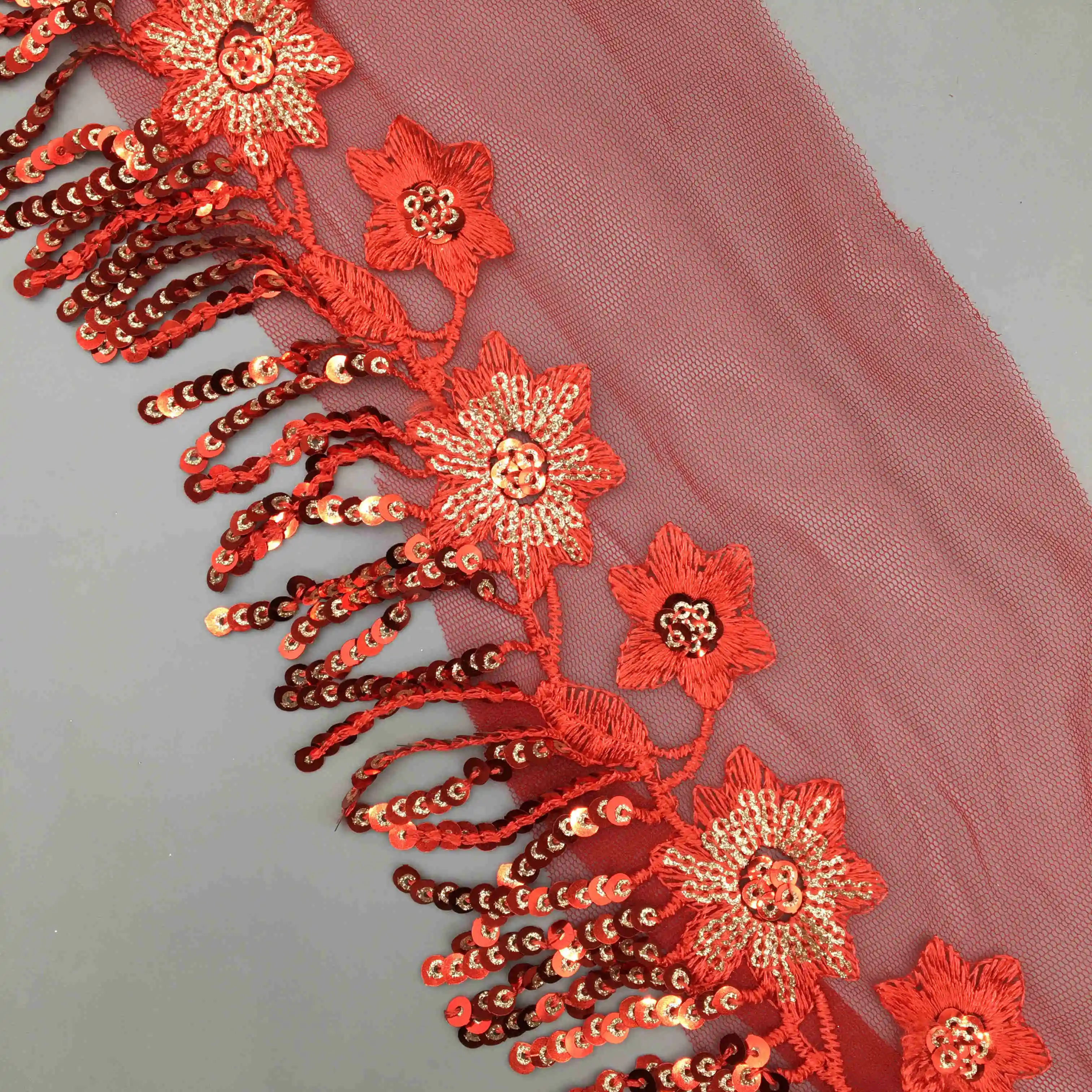 1 ярд красные блестки отделанные бисером бриллиантовая кружевная лента
