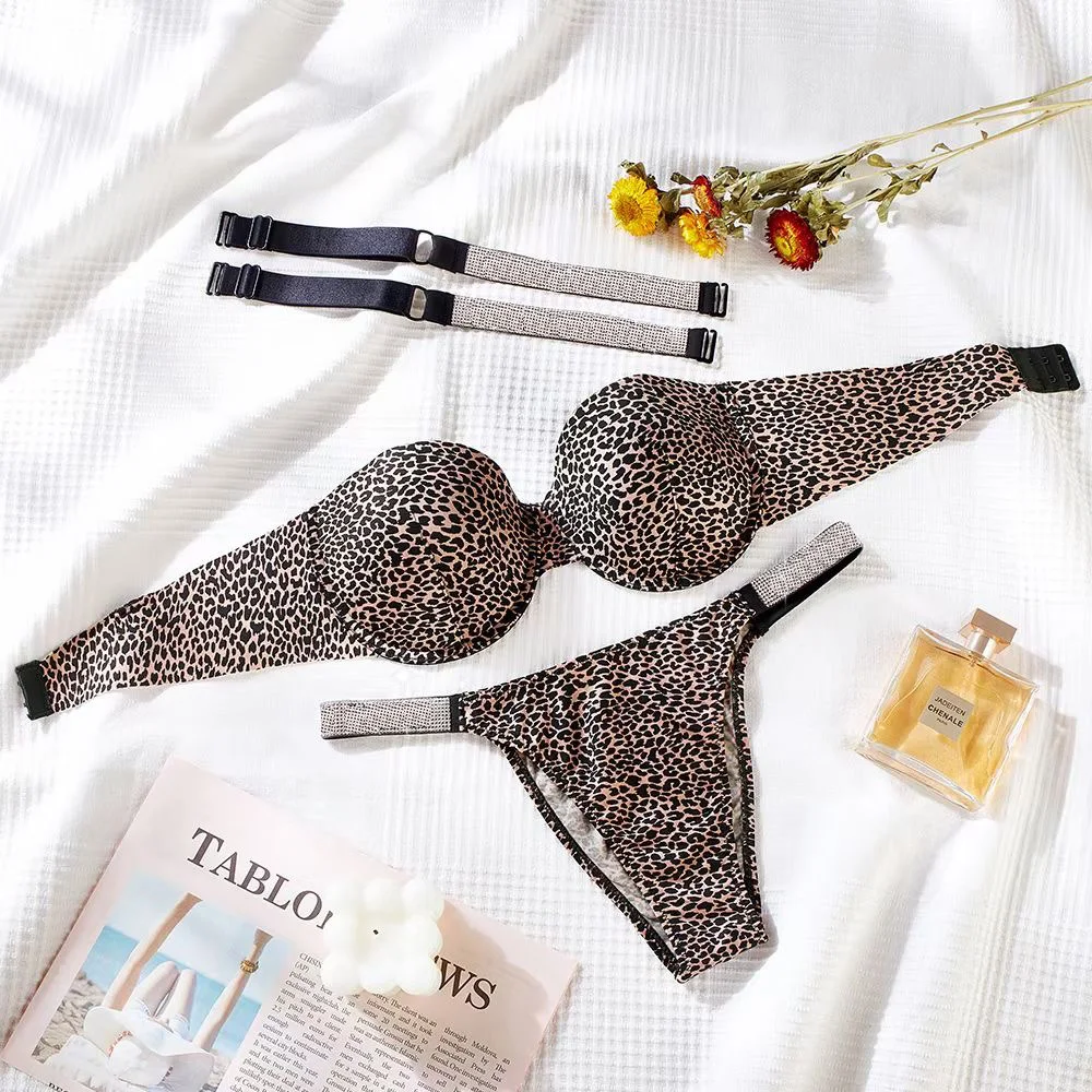 

Push up Sexy Letter Rhinestone Lingerie Diamonds Bra Set Hot Bikini Thong Underwear Women's Panties Adjustable Push Up Bra Set