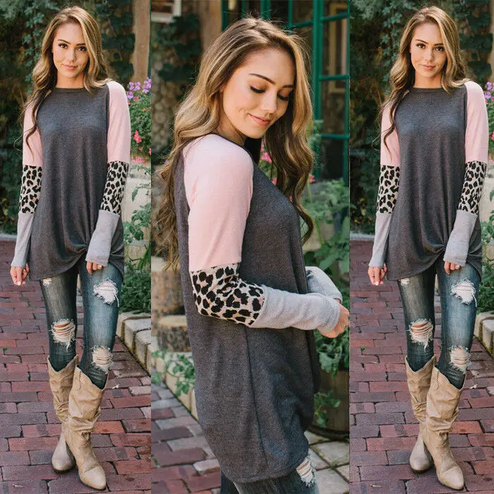 

2019 New Autumn Casual Women's Loose Sweatshirts Ladies Round Neck Long Sleeve Leopard Print Sweatshirts Tops