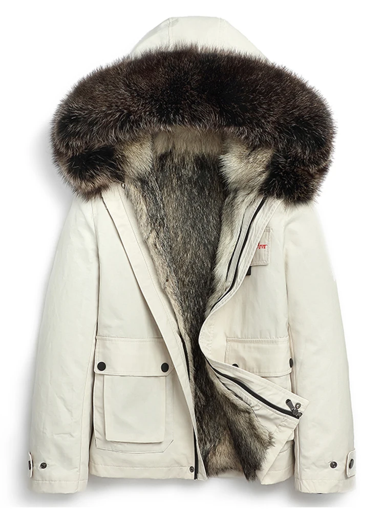 Мужская уличная куртка с капюшоном из меха волка теплая енота и подкладкой