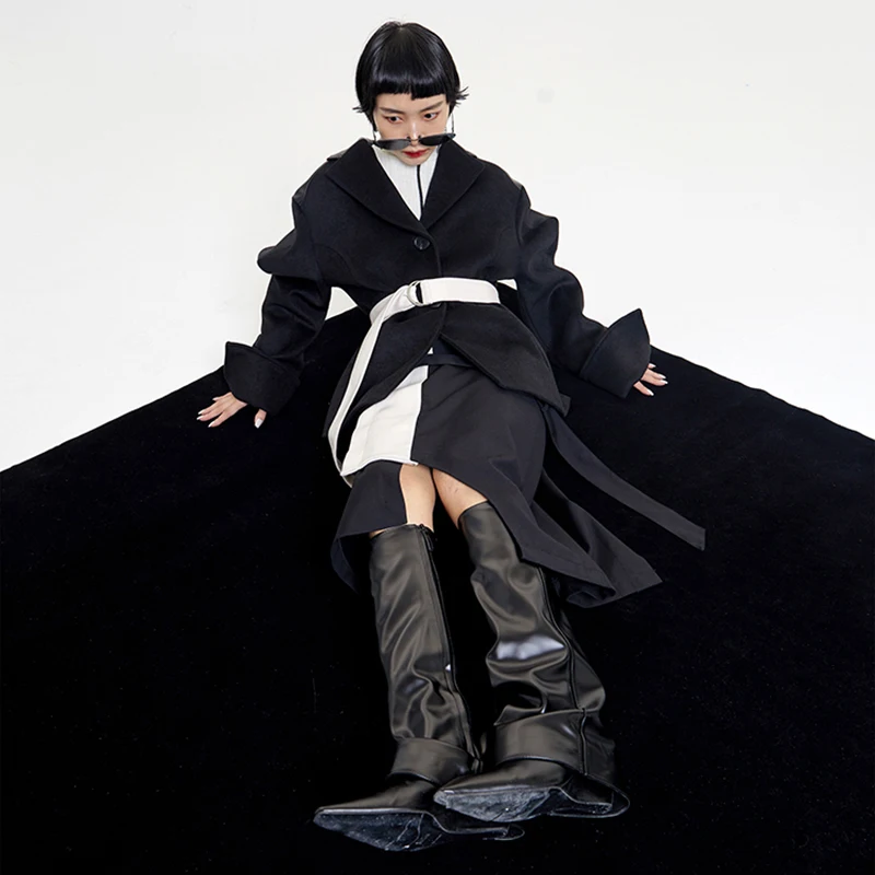 

Color Spliced Contrast Irregular Bandage High Waist Half-body Skirt Women Fashion Tide New Spring Autumn 2021 1DD3413