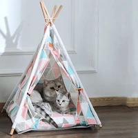 pet tent house cat bed portable teepee thick cushion available for dog puppy outdoor indoor portable linen pet dog tent supplies