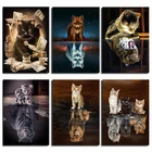 Алмазная 5D Вышивка сделай сам с изображением кошки, отражающих животных, алмазная живопись, вышивка крестиком, полная алмазная живопись Стразы, домашний декор