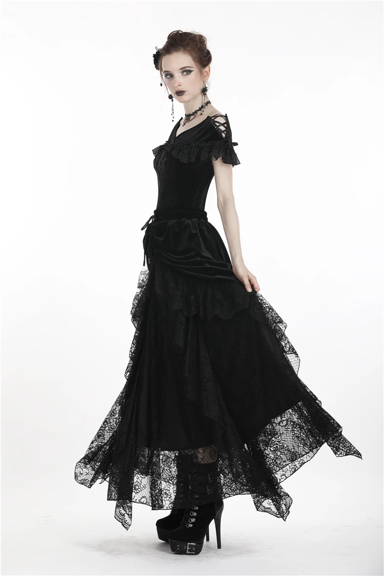 Darkinlove женские готические бархатные Многослойные кружевные макси юбки