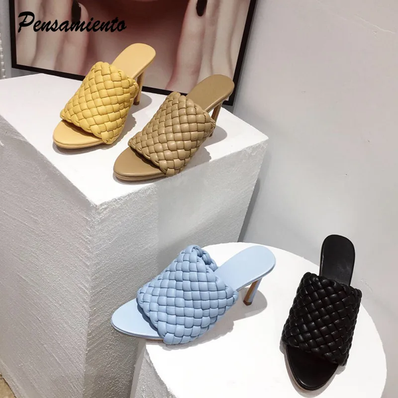 Женские шлепанцы в Звездном стиле модные плетеные на высоком каблуке элегантные