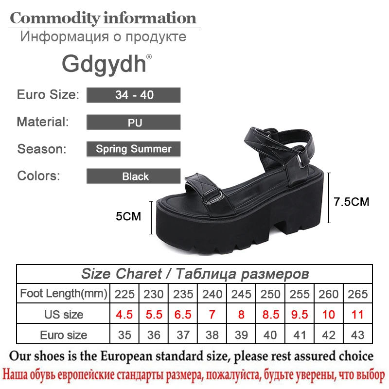 

Gdgydh Block Heel Shoes Chunky Sandals Women Platform Heel Black Punk Sandals For Student 2021 New Arrival Comfortable Fast Ship