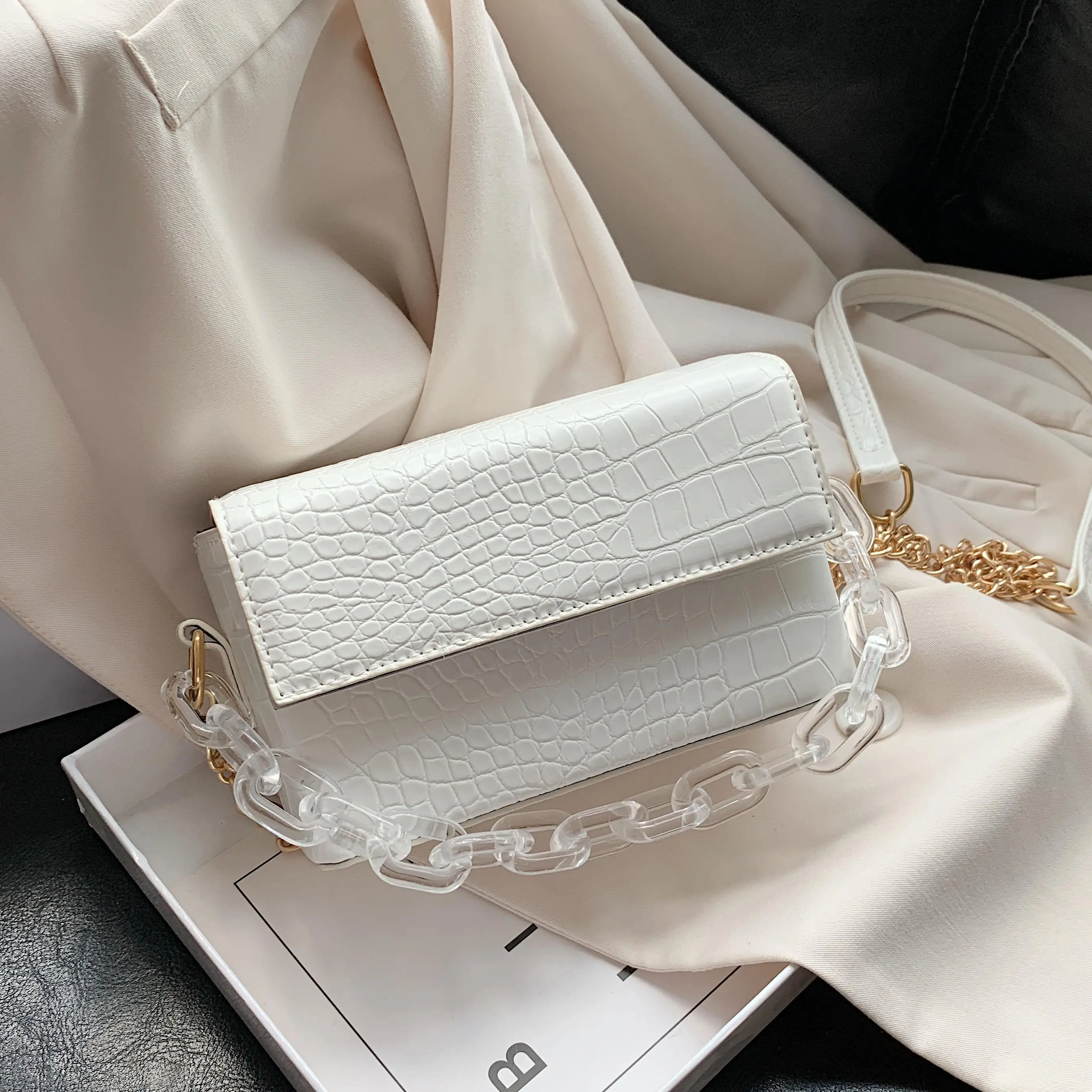 

Transparent Acrylic Design PU Leather Flap Bag Lady Crossbody Bag Women 2020 Solid Color Shoulder Handbags Female Cross Body Bag