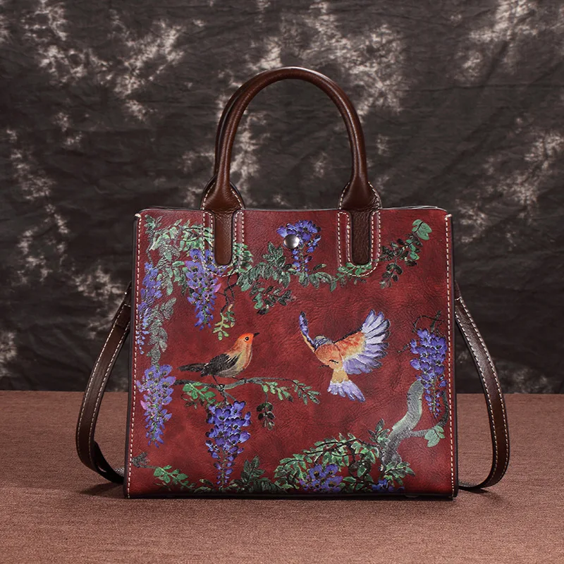 

Vintage High Quality Genuine Leather Handmade Embossing Cowhide Women's Bags Backpack Leisure Ancient Shoulder Bags