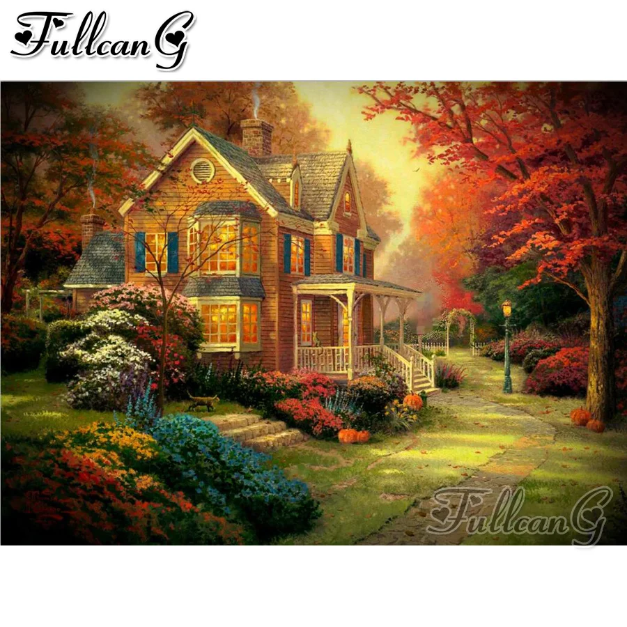 Алмазная мозаика FULLCANG Wood пейзаж с виллой &quotсделай сам&quot 5d картина из страз