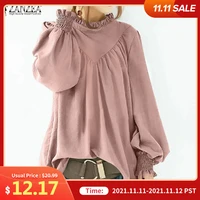 zanzea 2021 women fashion casual office shirt solid chemise femme clothing plain ruffles work blusa autumn puff sleeve blouse