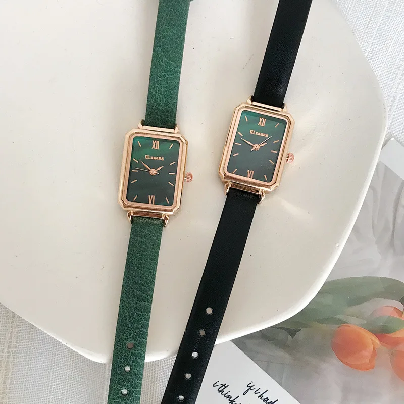 

Rechteck Frauen Mode Uhren Elegante Ladeis Quarz Armbanduhren Ulzzang Luxus Marke Schwarz Grun Weibliche Uhr Leder Uhr