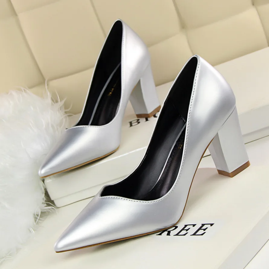 2020 женские Серебристые туфли-лодочки на высоком каблуке 7 см пикантные туфли