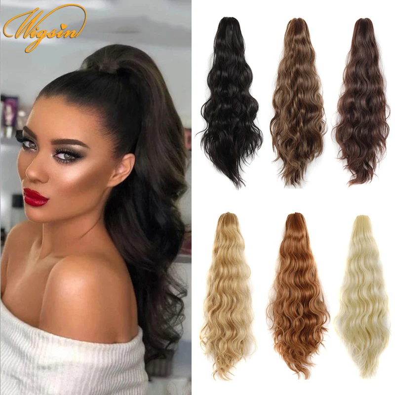 

Синтетический хвост WIGSIN, длинный кудрявый шиньон на заколке, термостойкий черный светлый шиньон для женщин, 22 дюйма