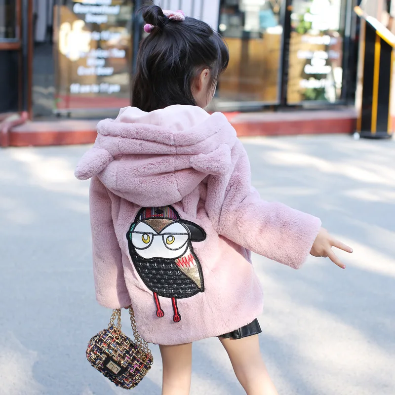 Scsech/зимнее пальто для девочек детское плюшевое с капюшоном изображением совы