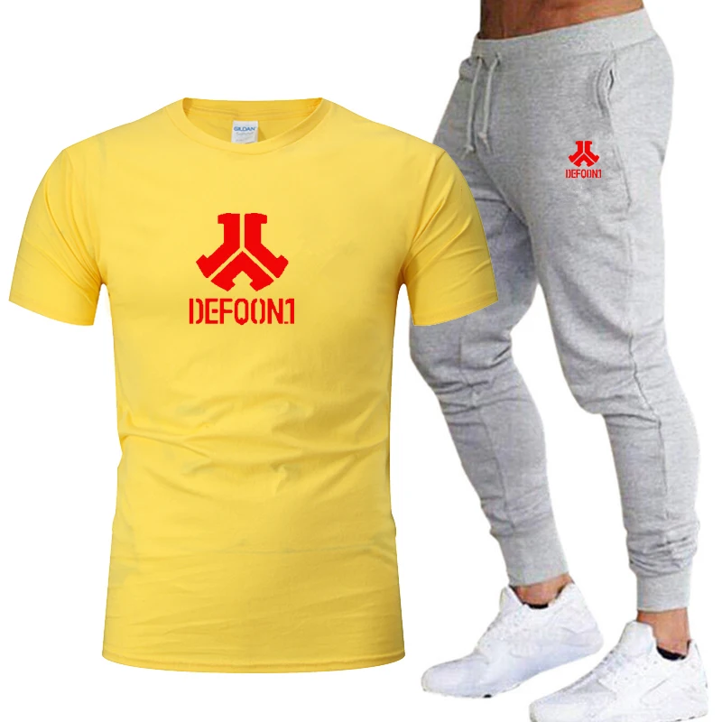 

New men's fashion two-piece T-shirt + jogging pants suit Men's summer jacket Defqon 1 Printed T-shirt high quality sportswear 2