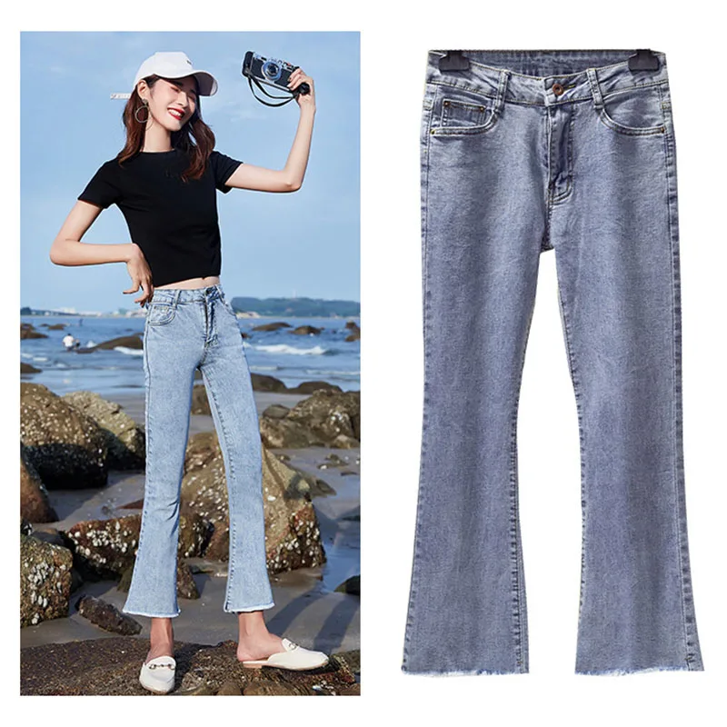 

Женские эластичные ботинки до щиколотки, обрезанные брюки с бахромой на подоле, тонкие брюки с высокой талией, джинсы с потертостями и усами...