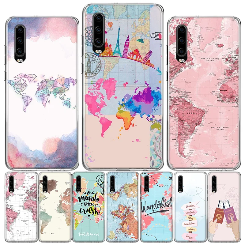 Чехол с картой мира для телефона Huawei P50 Pro P40 P30 Lite P20 P10 Coque Mate 10 20 30 40 | Мобильные
