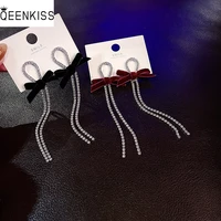 qeenkiss eg7230 fine jewelry wholesale woman birthday wedding gift black bow tassel 925 sterling silver needle stud earrings