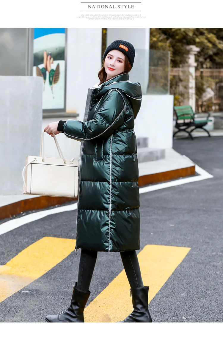 

2021 New long Hooded Parkas Fashion Winter Green Blue Color Jacket Women Casual Thick Down Cotton Winter Coat Women Warm Outwear