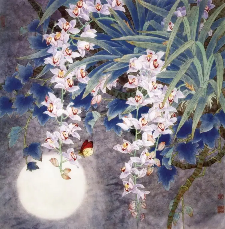 

Seamless large mural wallpaper / TV Chinese painting flower butterfly orchid background sofa Custom Size