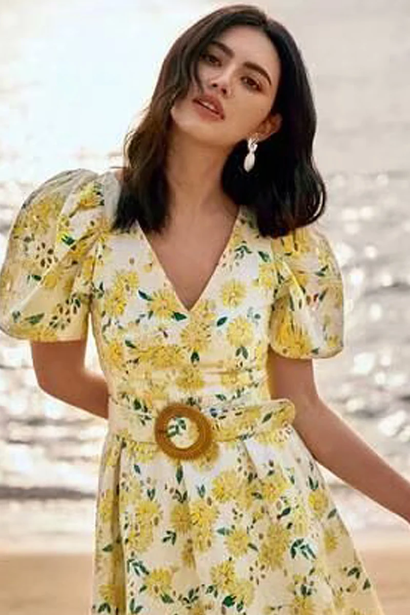 

High Quality Summer 2020 New Women'S Party Casual Beach Outing Vintage Elegant Chic V-Neck Sexy Print Embroidery Fashion Dress