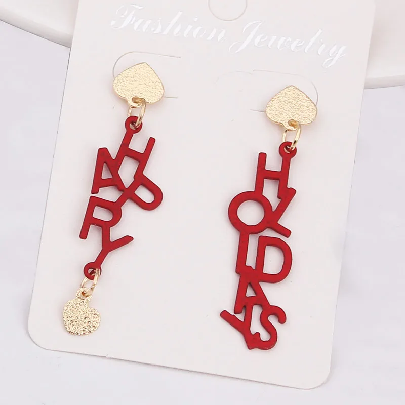 ES1299 модные Подвесные серьги в виде надписи Счастливые праздники винтажные