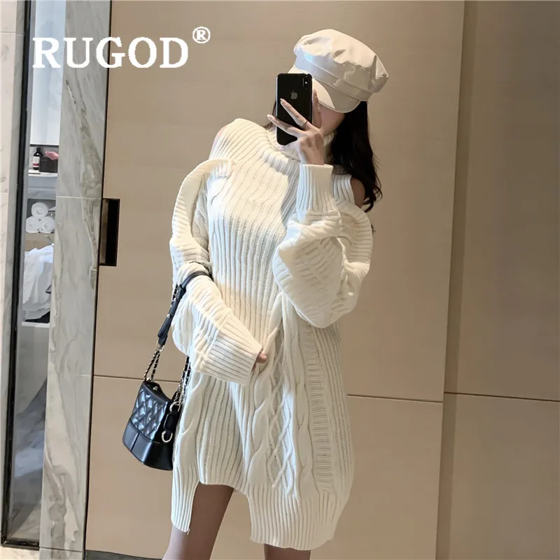 RUGOD/повседневное платье макси в Корейском стиле с открытыми плечами ретро Топ
