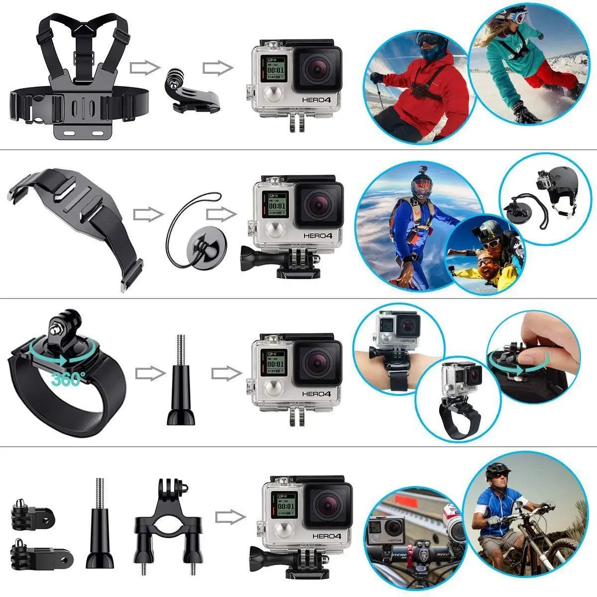 Аксессуары для камеры GoPro Hero 2018 Session/6 5 4 3 + SJ4000/5000/6000/AKASO/APEMAN/DBPOWER/и sony Sports DV и многое