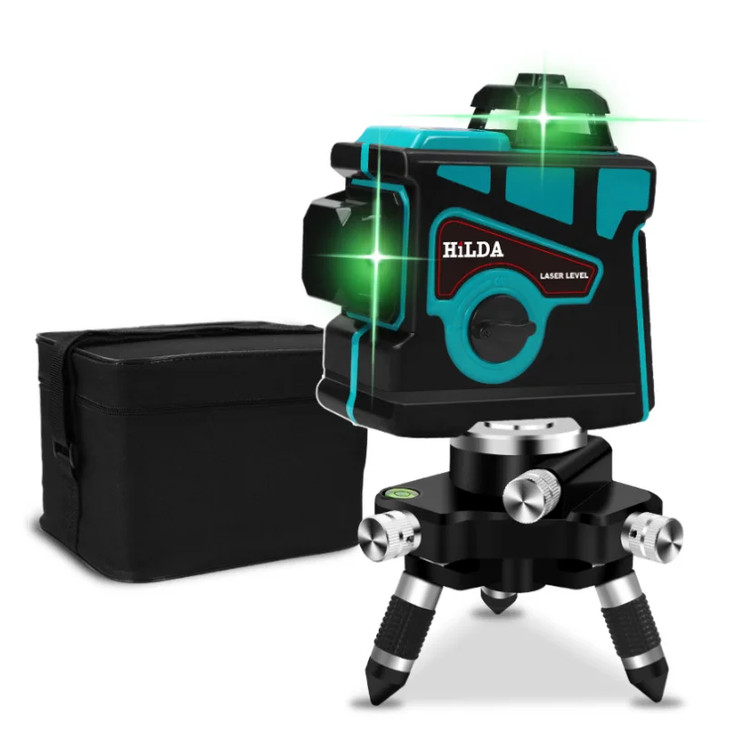 Лазерный уровень с зеленой линией и штативом 12 линий 3D вращение на 360 градусов