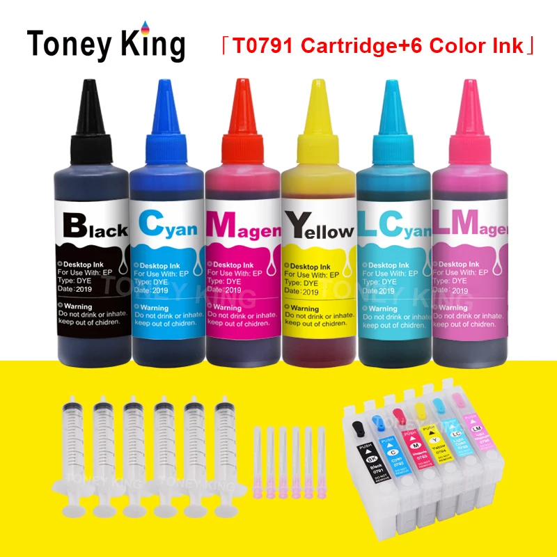 Набор для заправки чернил принтера Toney King 6 × 100 мл + картриджи с чернилами Epson Stylus